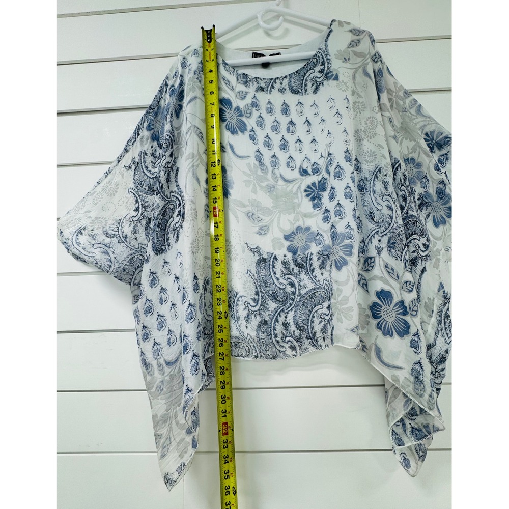 Saks Fifth Avenue Blue White Paisley Floral Poncho Top Made in Italy Small - Picture 6 of 7